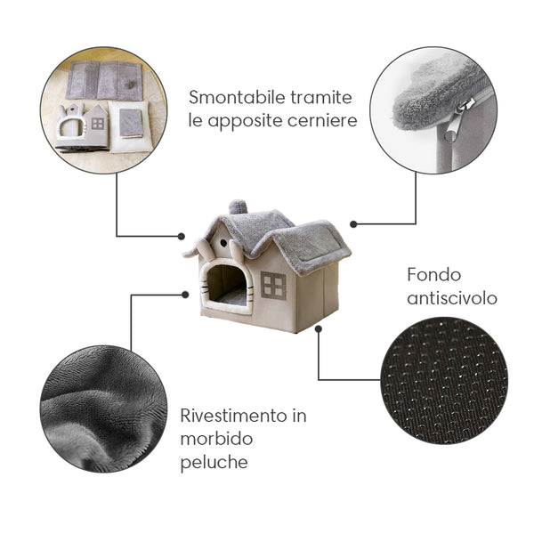 Cuccia per cani morbida a forma di casetta smontabile - Stelline blu