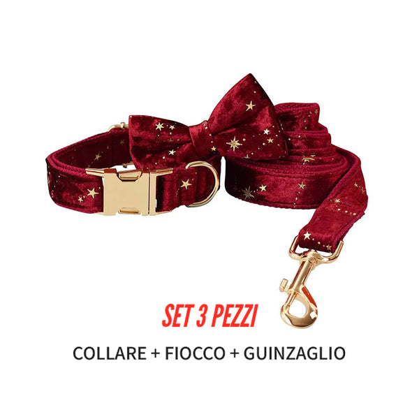 Personalizzabile - set collare per cani stelline dorate rosso