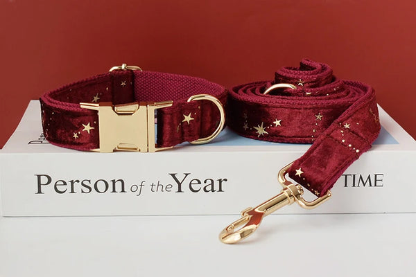 Personalizzabile - set collare per cani stelline dorate rosso