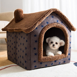 Cuccia per cani morbida a forma di casetta smontabile - Stelline blu