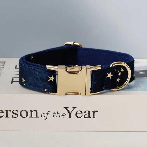Personalizzabile - set collare per cani stelline dorate blu
