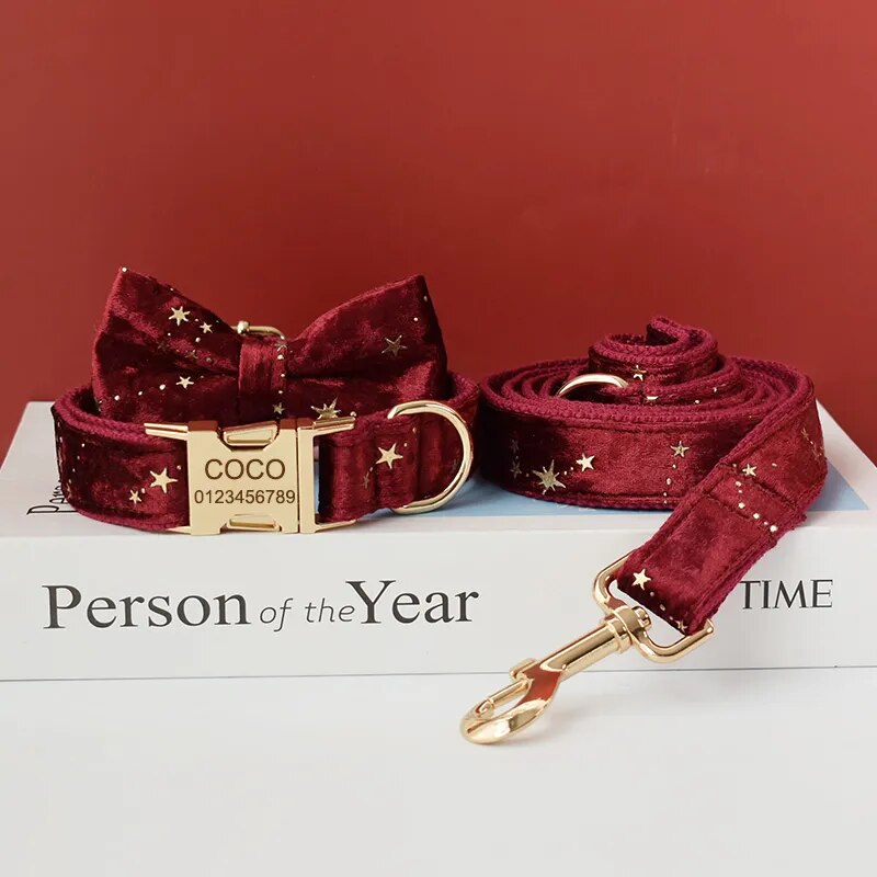 Personalizzabile - set collare per cani stelline dorate rosso
