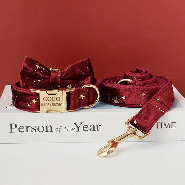 Personalizzabile - set collare per cani stelline dorate rosso