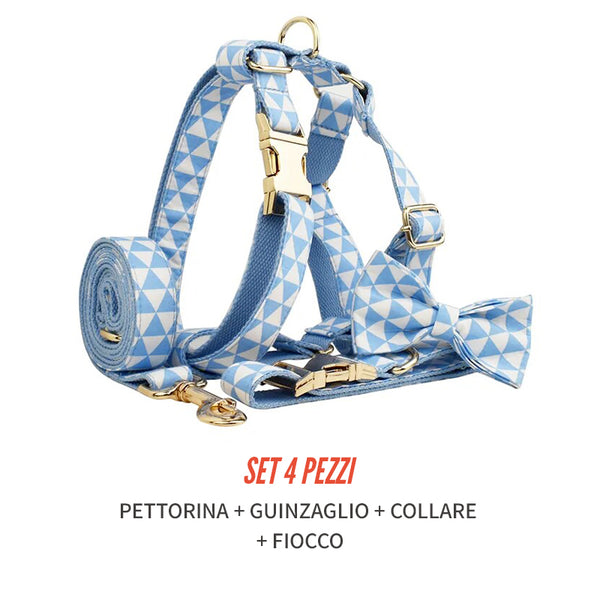 Personalizzabile - set pettorina per cani triangoli celeste
