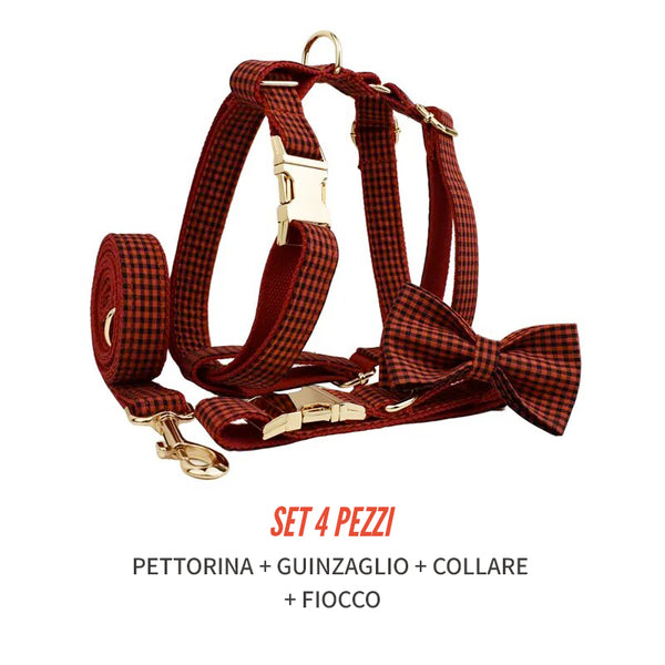 Personalizzabile - set pettorina per cani a quadretti rosso