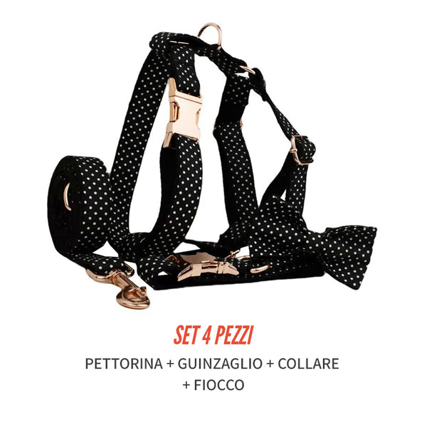 Personalizzabile - set pettorina per cani pois nero
