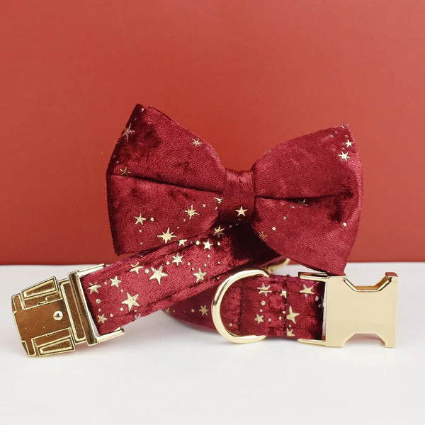 Personalizzabile - set pettorina per cani stelline dorate rosso