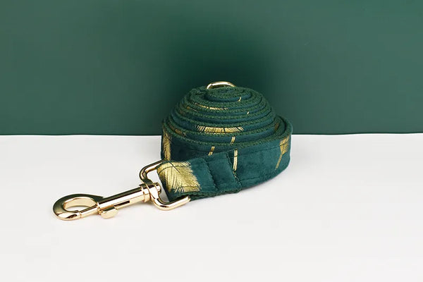 Personalizzabile - set pettorina per cani piume oro verde