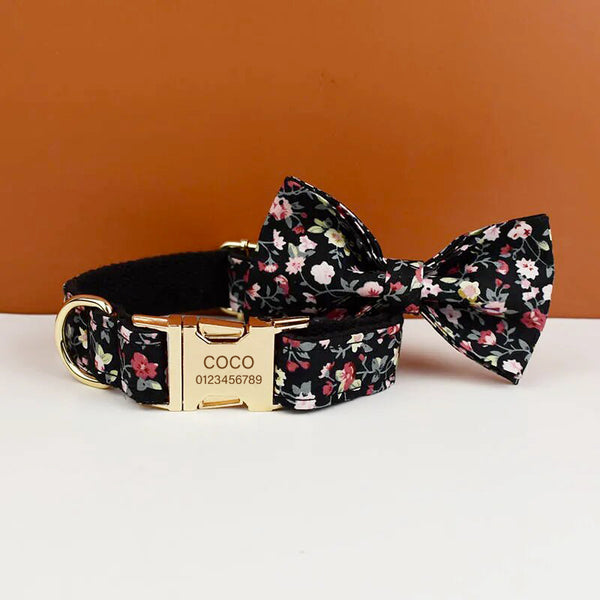 Personalizzabile - set pettorina per cani fiori nero