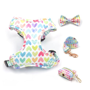 Set pettorina per cani morbida cuoricini arcobaleno