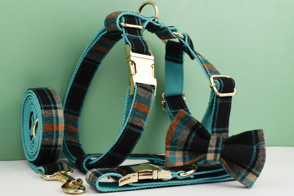 Personalizzabile - set pettorina per cani scozzese verde