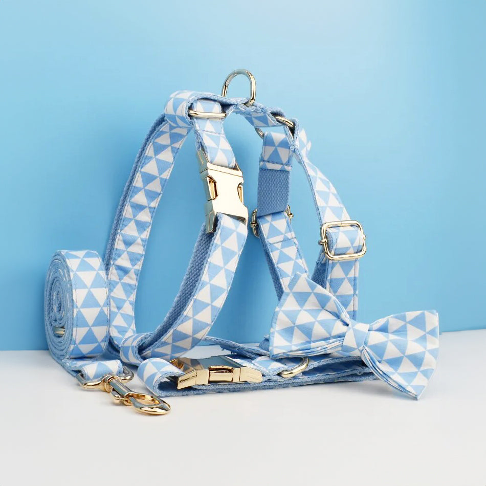 Personalizzabile - set pettorina per cani triangoli celeste