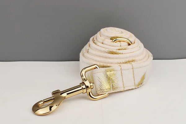 Personalizzabile - set pettorina per cani piume oro avorio