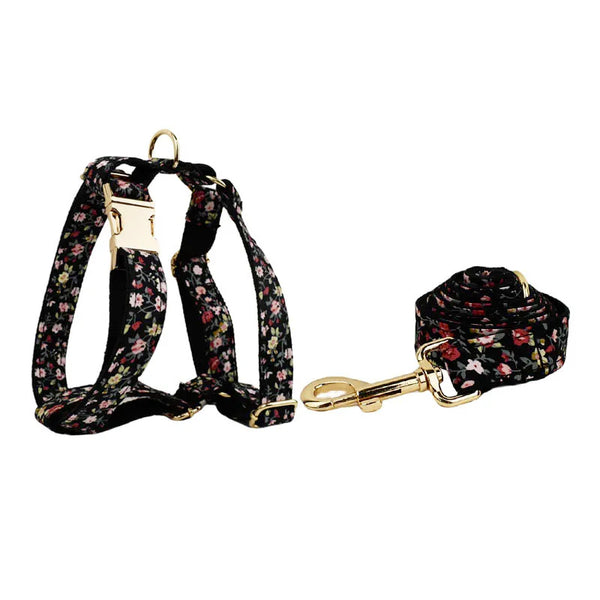 Personalizzabile - set pettorina per cani fiori nero