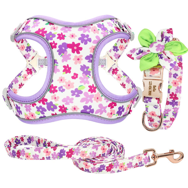 PERSONALIZZABILE - SET PETTORINA PER CANI CON BORDO CATARIFRANGENTE, COLLARE E GUINZAGLIO SUMMER