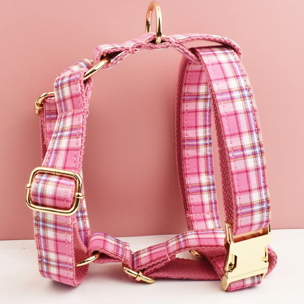 Personalizzabile - set pettorina per cani scozzese rosa