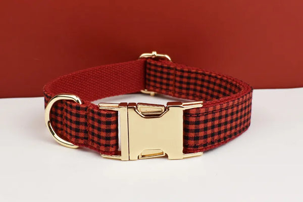 Personalizzabile - set pettorina per cani a quadretti rosso