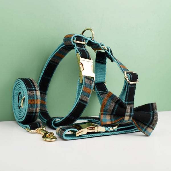 Personalizzabile - set pettorina per cani scozzese verde