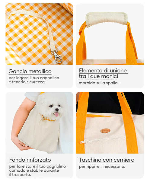 Trasportino per cani a quadretti arancioni