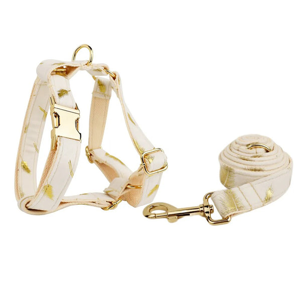 Personalizzabile - set pettorina per cani piume oro avorio