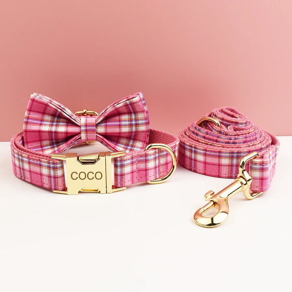 Personalizzabile - set pettorina per cani scozzese rosa