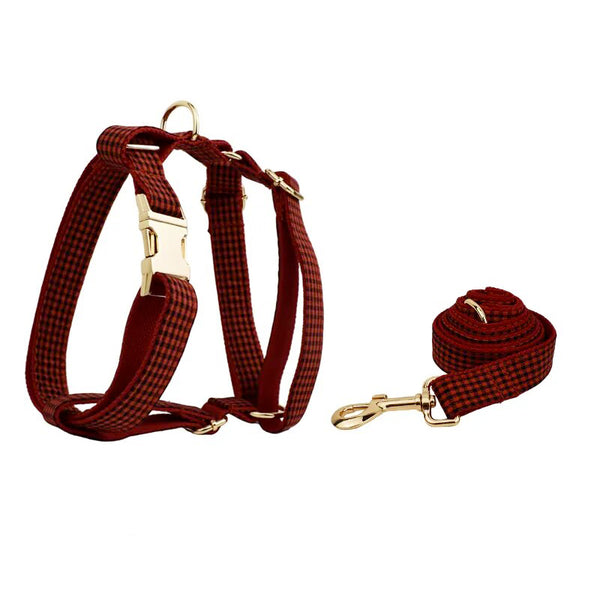Personalizzabile - set pettorina per cani a quadretti rosso
