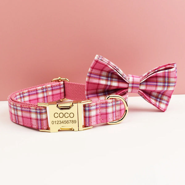 Personalizzabile - set pettorina per cani scozzese rosa