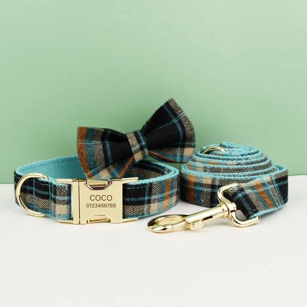 Personalizzabile - set pettorina per cani scozzese verde