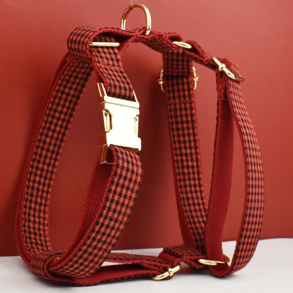 Personalizzabile - set pettorina per cani a quadretti rosso