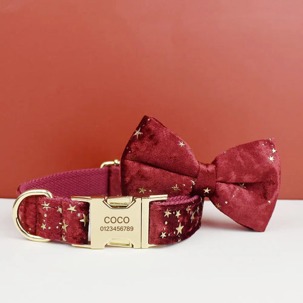 Personalizzabile - set pettorina per cani stelline dorate rosso