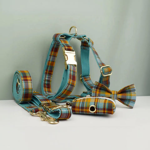 Personalizzabile - set pettorina per cani scozzese arancione