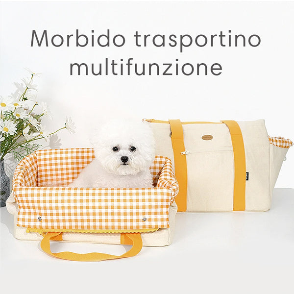 Trasportino per cani a quadretti arancioni
