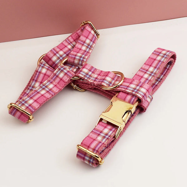 Personalizzabile - set pettorina per cani scozzese rosa