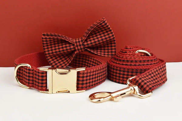 Personalizzabile - set pettorina per cani a quadretti rosso