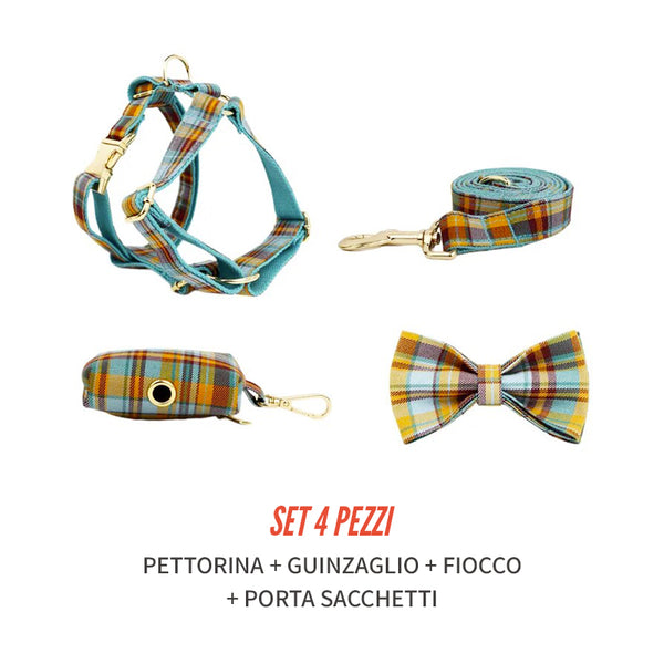 Personalizzabile - set pettorina per cani scozzese arancione