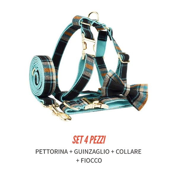 Personalizzabile - set pettorina per cani scozzese verde