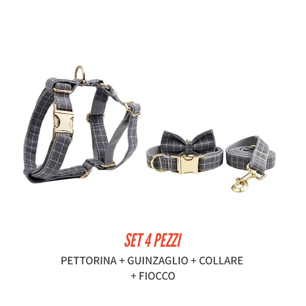 Personalizzabile - set pettorina per cani quadri grigio