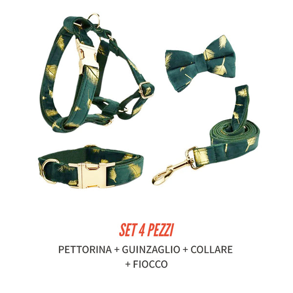 Personalizzabile - set pettorina per cani piume oro verde