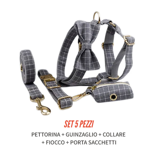 Personalizzabile - set pettorina per cani quadri grigio