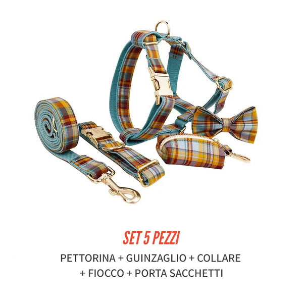 Personalizzabile - set pettorina per cani scozzese arancione