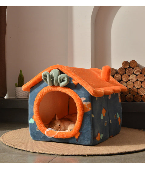 Cuccia per cani morbida a forma di casetta smontabile - carota