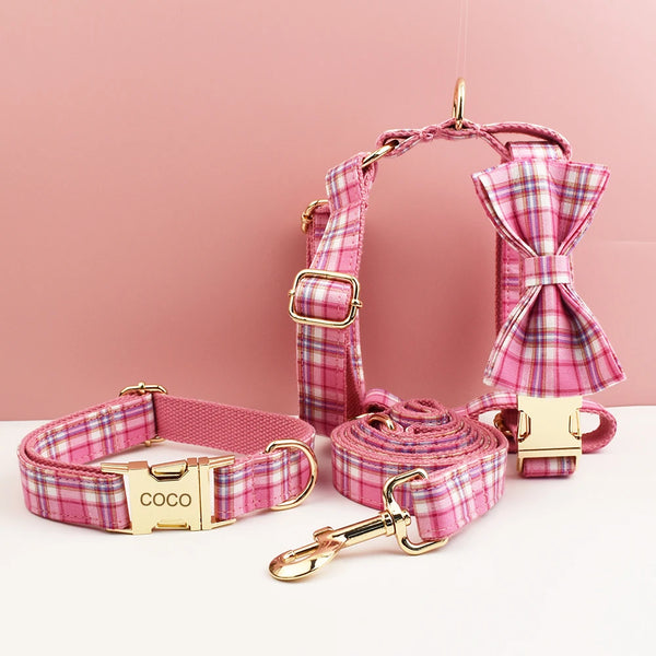 Personalizzabile - set pettorina per cani scozzese rosa