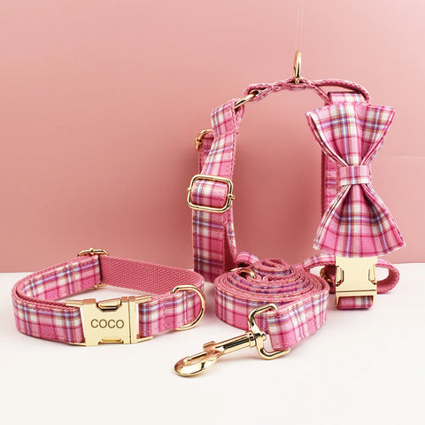 Personalizzabile - set pettorina per cani scozzese rosa