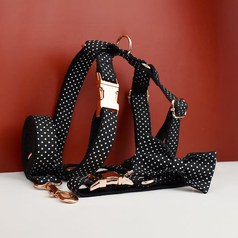 Personalizzabile - set pettorina per cani pois nero