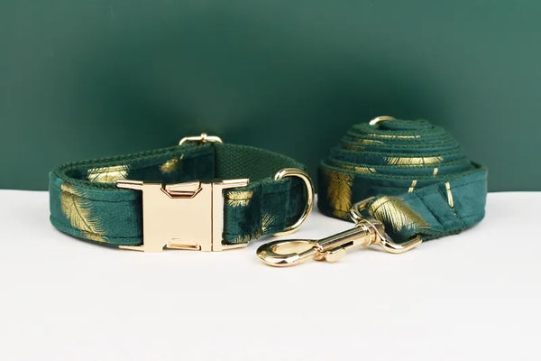 Personalizzabile - set pettorina per cani piume oro verde