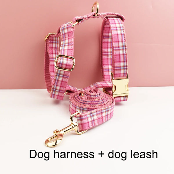 Personalizzabile - set pettorina per cani scozzese rosa
