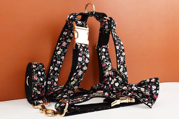 Personalizzabile - set pettorina per cani fiori nero