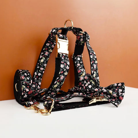 Personalizzabile - set pettorina per cani fiori nero