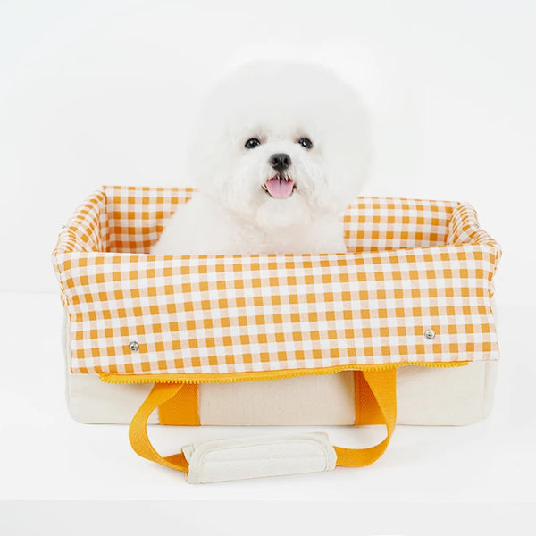 Trasportino per cani a quadretti arancioni
