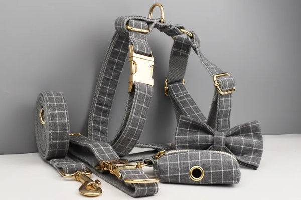 Personalizzabile - set pettorina per cani quadri grigio